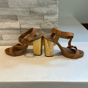 Ash stacked heel tan leather sandal size 39